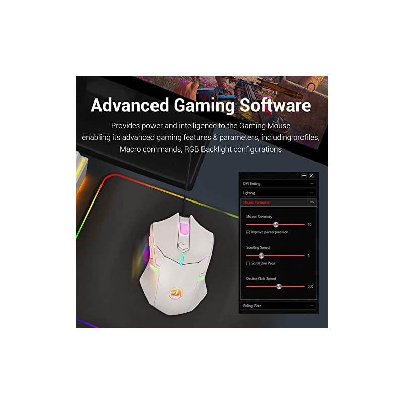 M601 RGB Gaming Mouse Backlit Wired Ergonomic 7 Button Programmable Mouse Centrophorus with Macro Recording Weight Tuning Set 7200 DPI for Windows PC White