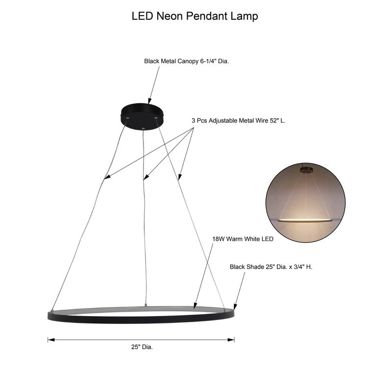 25" LED Neon Pendant Lamp Black - Project 62™