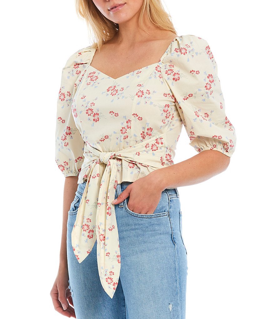 WAYF Double Ruffle V-Neck Peplum Top