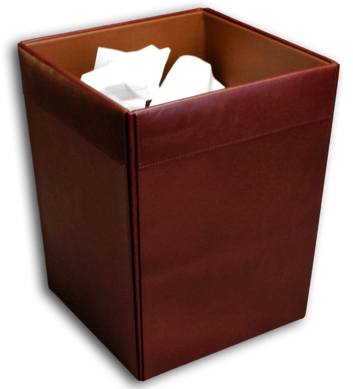 A3003 9 1/2 x 9 1/2 x 12 Square Waste Basket Mocha Leather