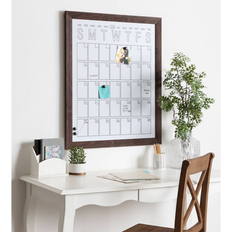 27" x 33" Beatrice Vertical Framed Magnetic Dry Erase Monthly Calendar Walnut Brown - DesignOvation