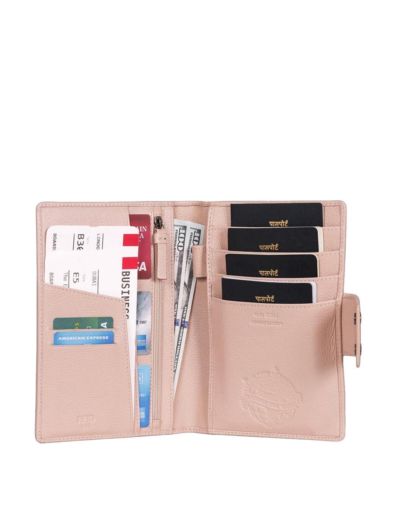 Mai Soli Safari Nude Pink Formal Leather Passport Wallet for Unisex