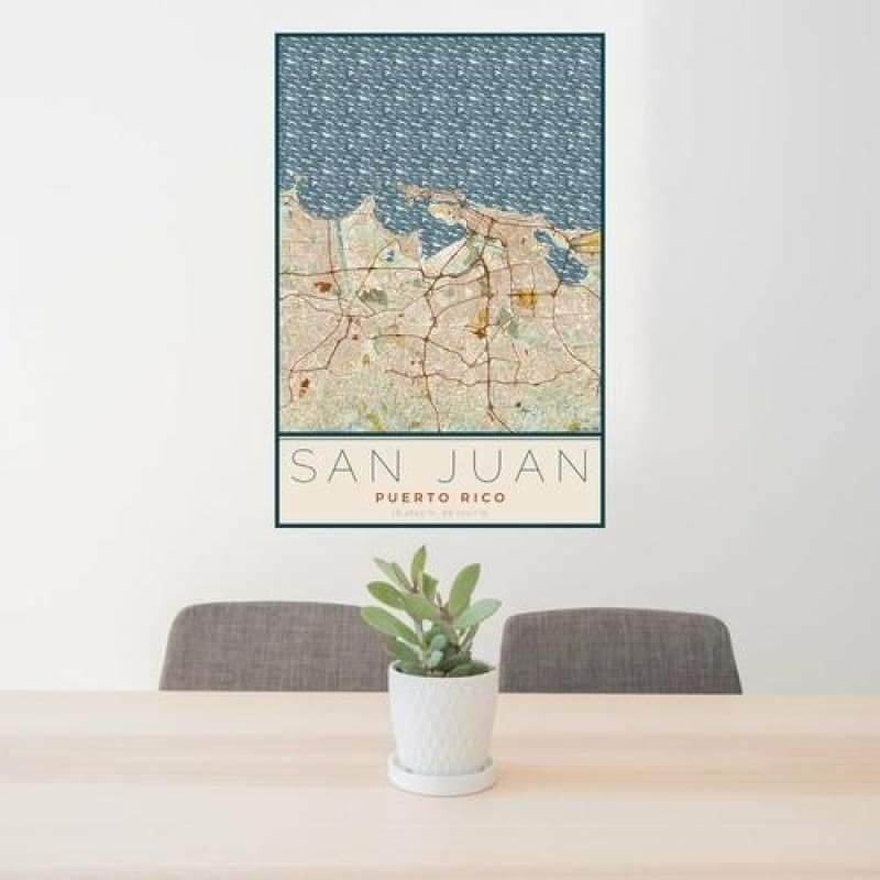 San Juan - Puerto Rico Map Print in Woodblock