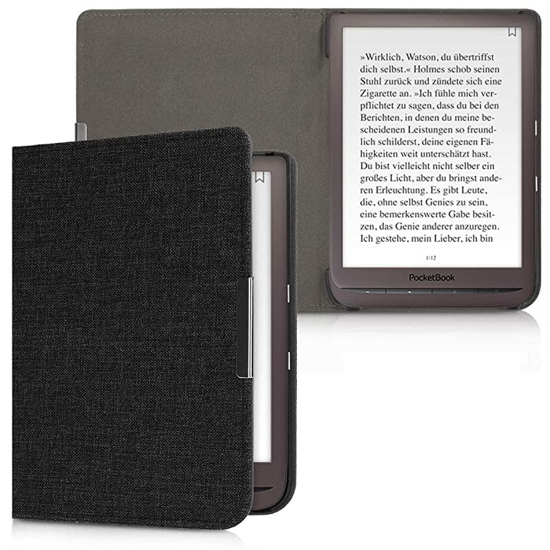 Case Compatible with Pocketbook InkPad 33 Pro Book Style Fabric eReader Cover Flip Folio Case Fabric Dark Grey