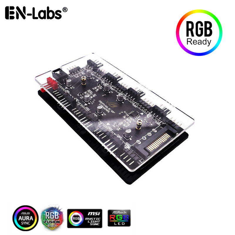 4-Pin PWM & 12V RGB Controller 2-In-1 Hub 8 Ports,4Pin Fan & Mistic Light Sync Adapter with PMMA Case and Magnetic Standoff for Cooling Radiator & ASUS/MSI LED Strip - SATA Powered