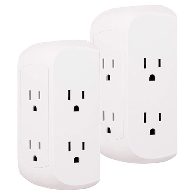 White, Pro 6-Outlet Sur Protector 2 Pack, Spaced Wall Tap, Side-Access, 3-Prong Power Strip, Charging Station, 560 Joules, UL Listed, 47847, 2 Count