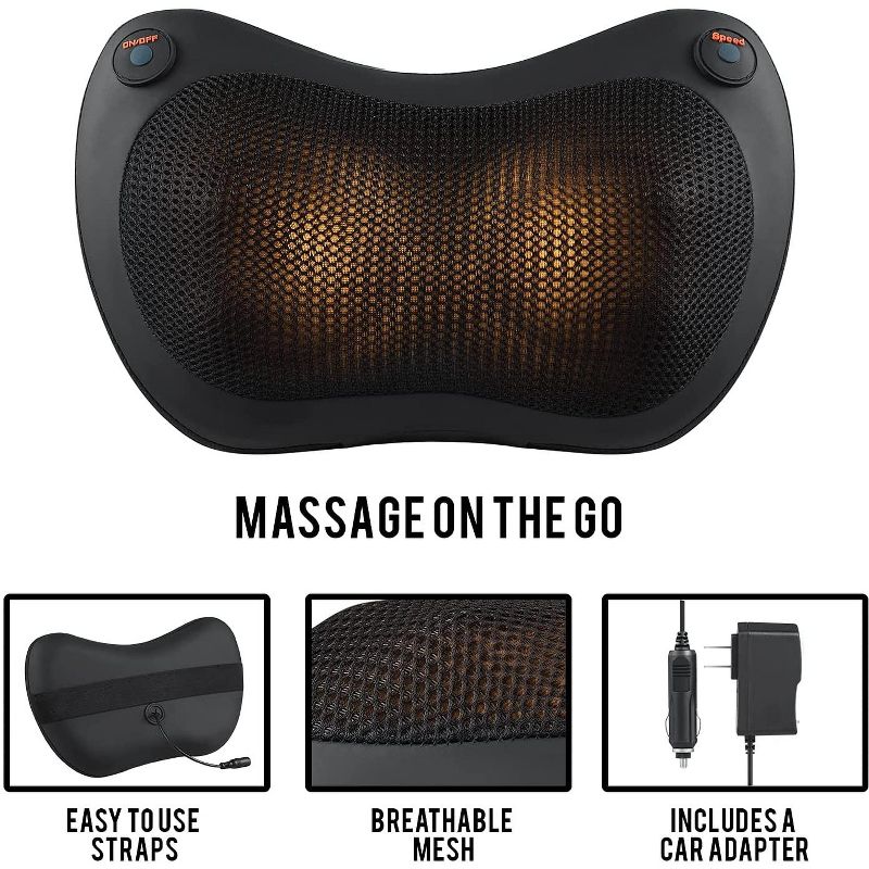 Dartwood Back and Neck Massager for Relieving Back and Neck Muscle Pain with Heat and Deep Kneading for use at Home and in Cars