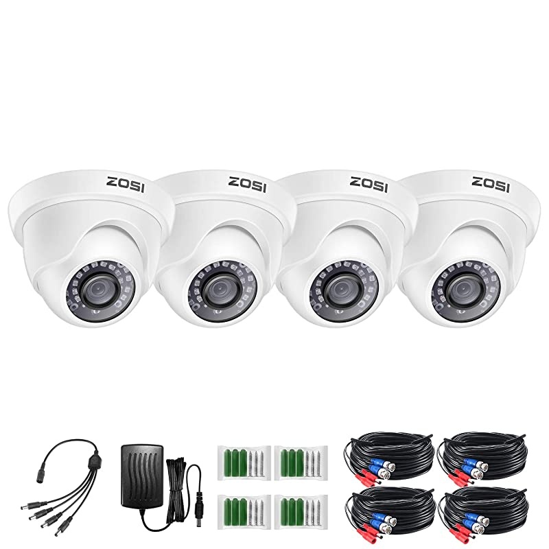 4 Pack 2MP 1080p HDTVI Home Security Camera Outdoor Indoor 1920TVL 24PCS LEDs 80ft Night Vision 90&deg;View Angle Weatherproof Surveillance CCTV Dome Camera