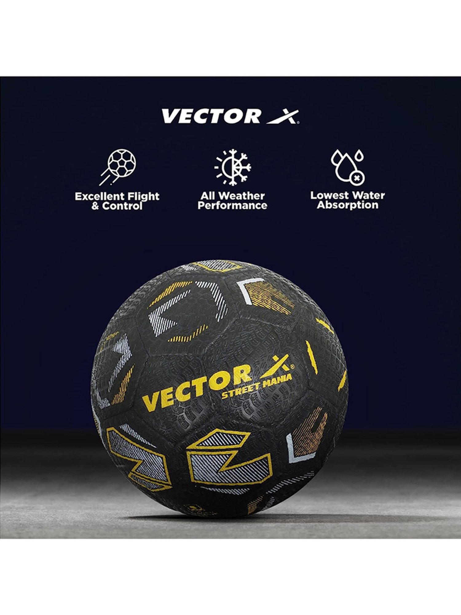 Vector X STREET-MANIA Football with Pump (Black & Yellow) Size - 5