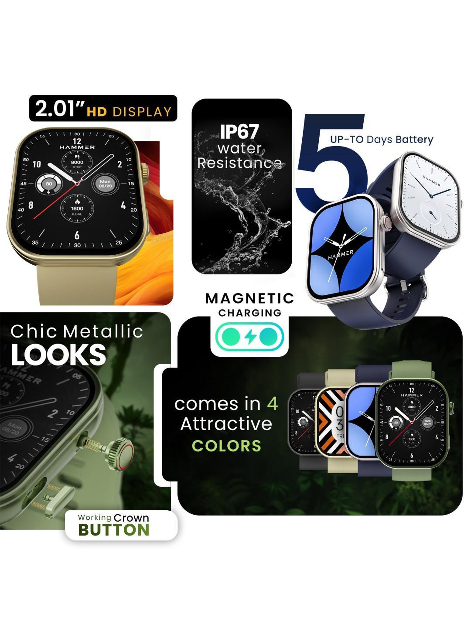 Hammer Tussle BT Calling Smartwatch with 2.01 inch HD Display & Voice Assistant (Admiral Blue)