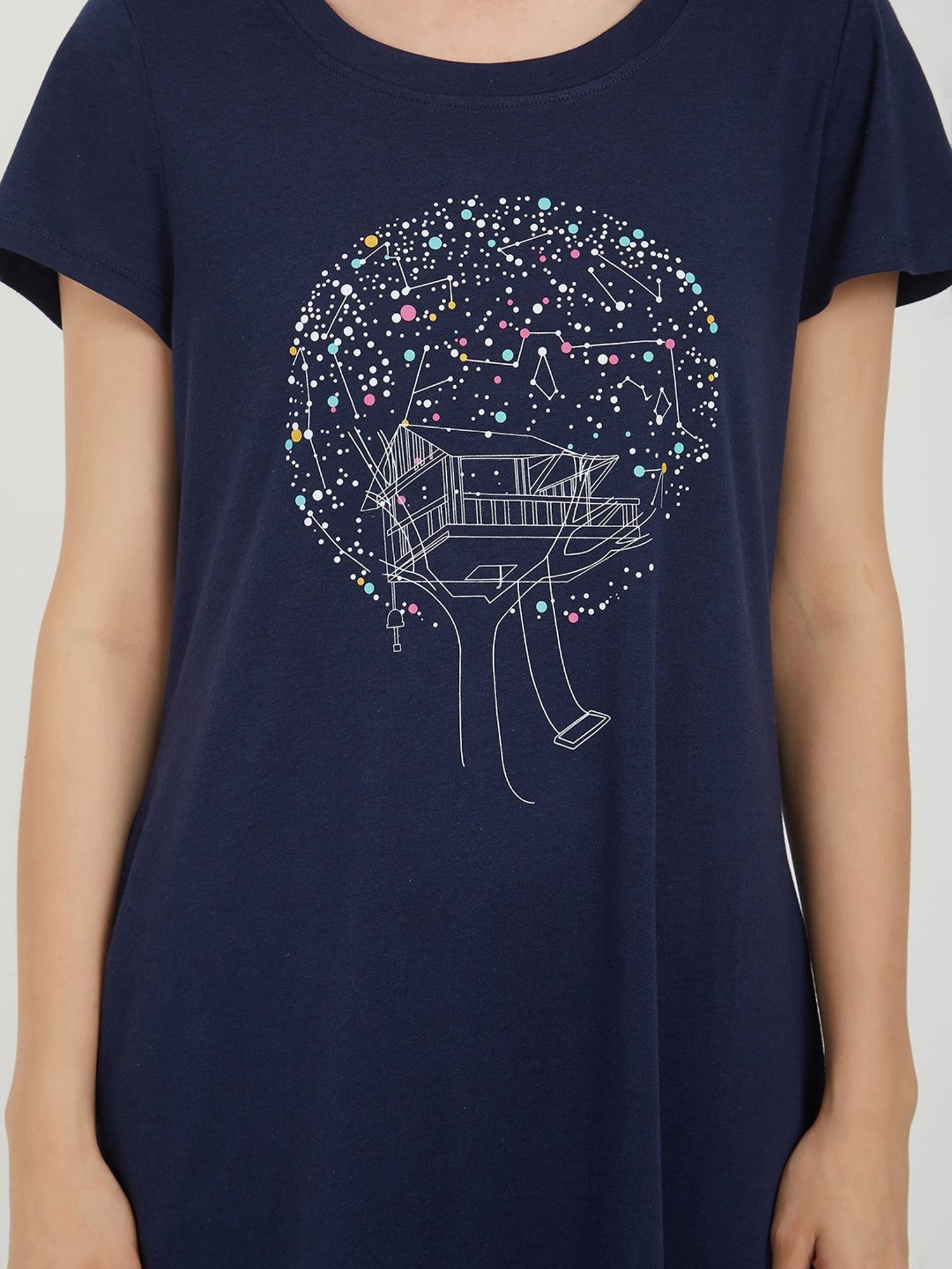 Soie Navy Cotton Printed Sleep T-Shirt