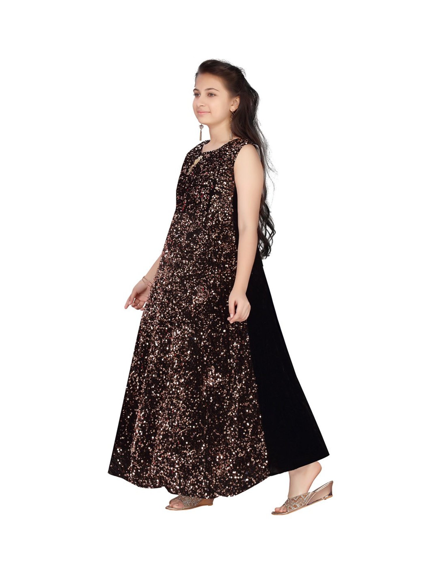Aarika Kids Peach & Black Embellished Gown
