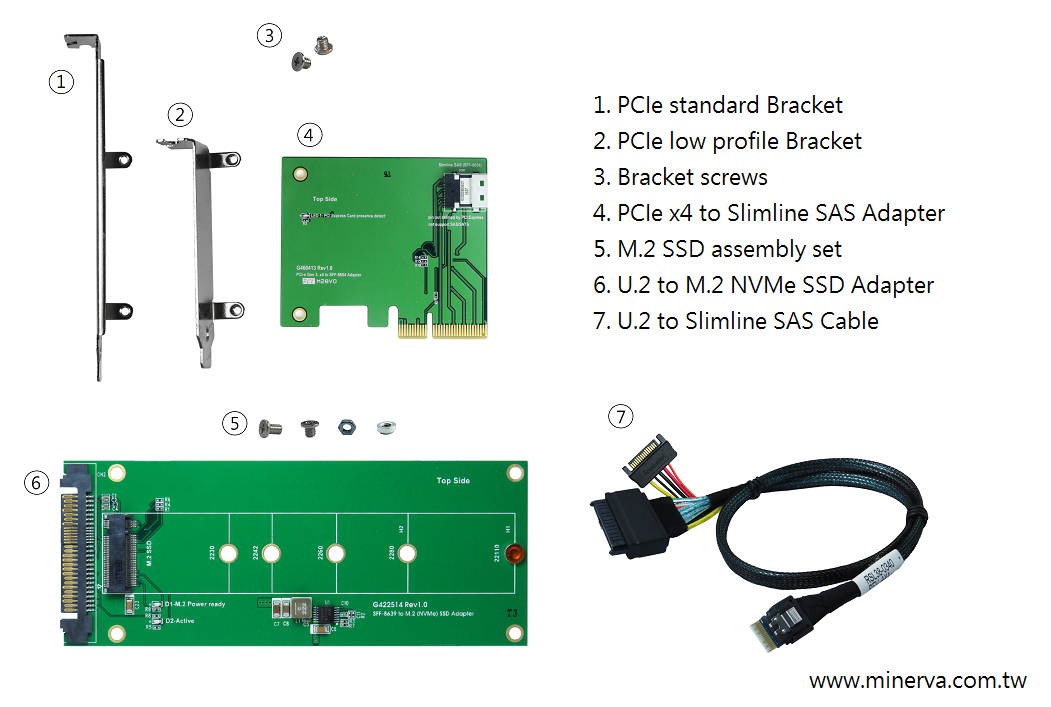 Innocard PCIe x4 to Slimline SAS Adapter & U.2 to Slimline SAS Cable with U.2 to M.2 NVMe SSD Adapter KIT