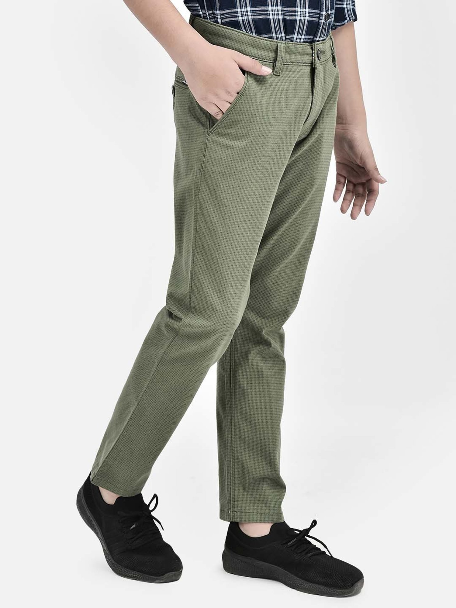 Crimsoune Club Boys Olive Cotton Printed Trousers
