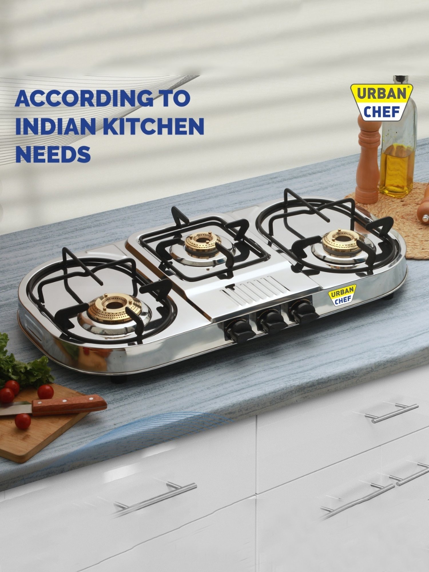 Urban Chef Gas Stove with 3 Burners ( Silver/Black )