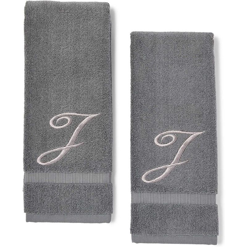 Juvale 2 Pack Monogrammed Hand Towel, Embroidered Letter I (Grey, 16 x 30 in)