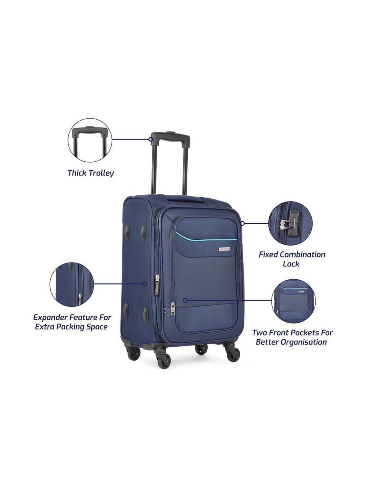 Aristocrat Navy Small Soft Cabin Trolley - 37 cm