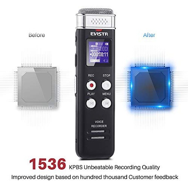EVISTR 16GB Digital Voice Recorder Voice Activated Recorder with Playback - Upgraded Small Tape Recorder for Lectures, Meetings, Interviews, Mini Audio Recorder USB Charge, MP3