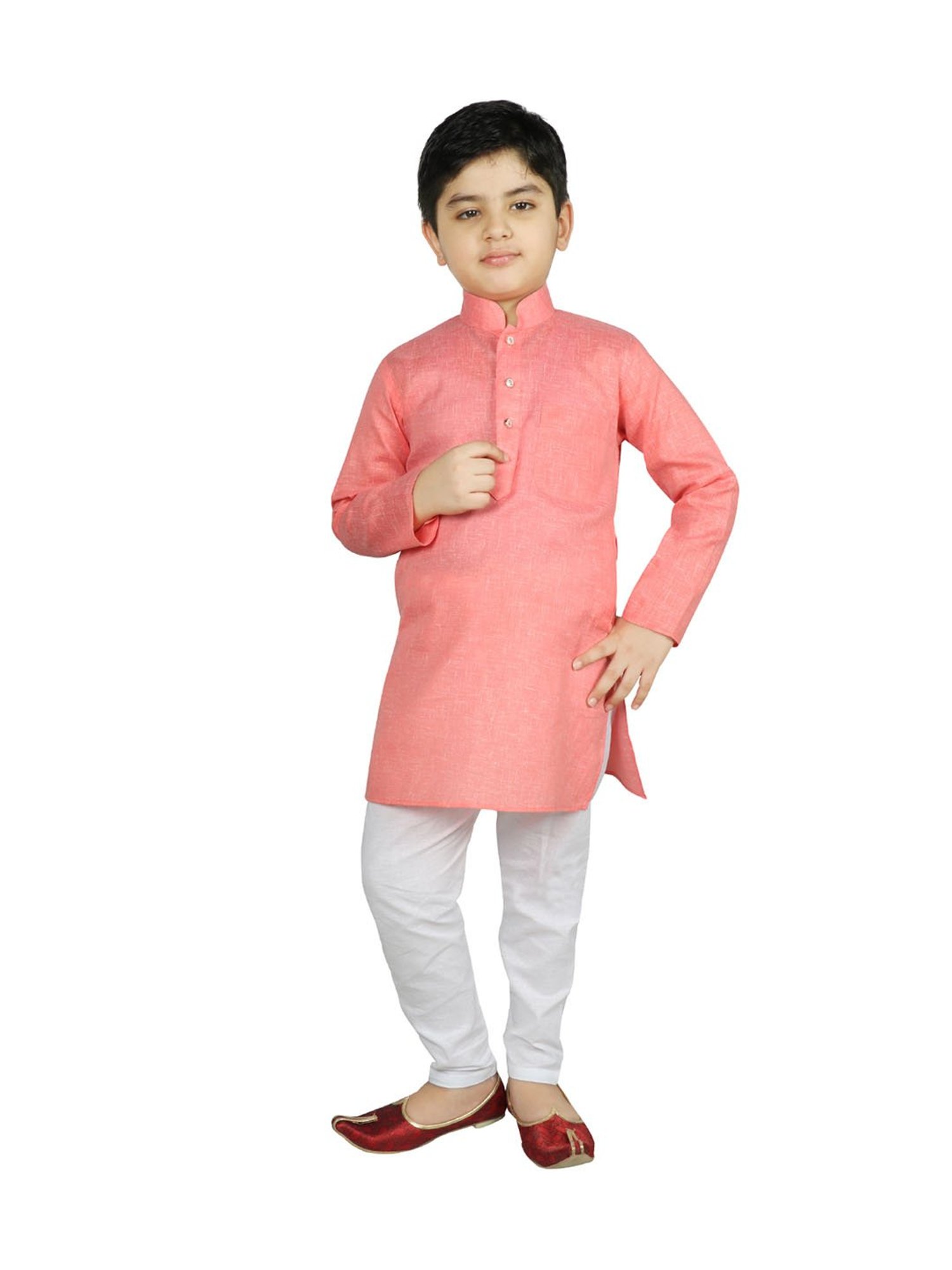 SG Yuvraj Kids Pink & White Solid Kurta with Churidars