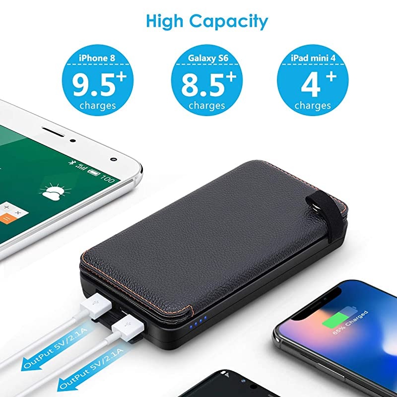 Solar Charger 25000mAh Solar Power Bank with 4 Foldable Solar Panels and 2 Ports, Portable Phone Charger for Outdoor Camping Hiking Compatible with Smartphones and Tablets