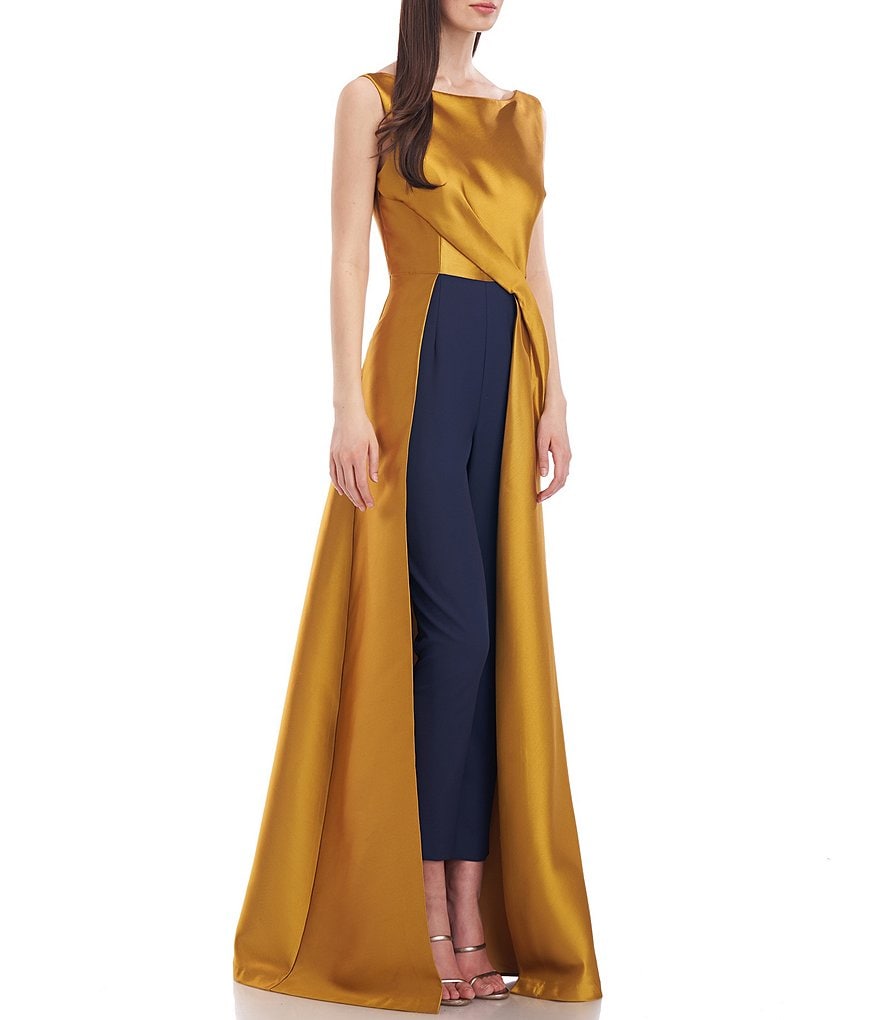 Kay Unger Emiliana Contrast Color Boat Neck Sleeveless Walk-Thru Jumpsuit