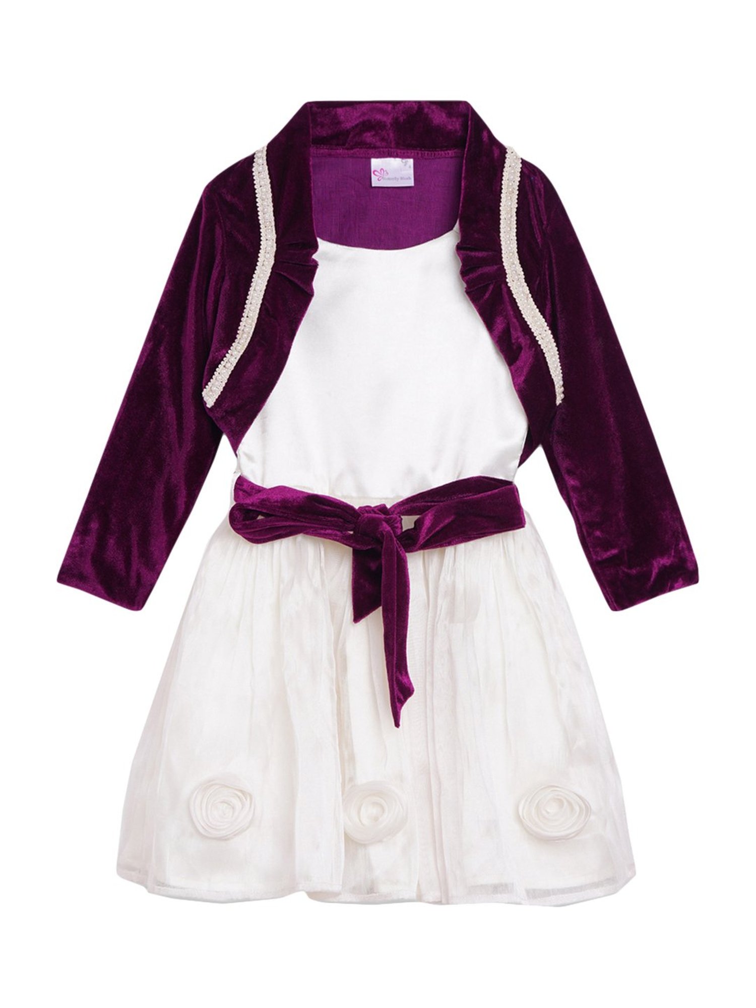 Butterfly Blush Kids Ivory White Cotton Applique Dress & Shrugs