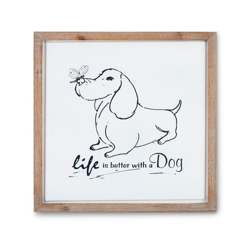 Lone Elm Studios Set of 3 Wood Framed Metal Dog D'ecor