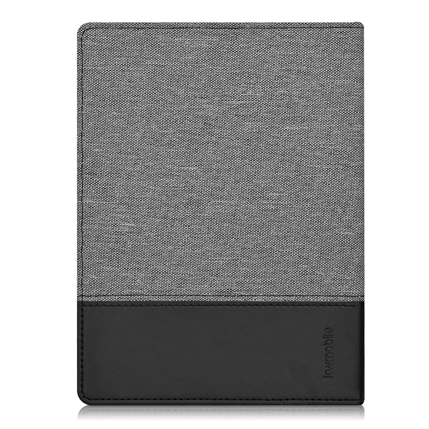 kwmobile Case Compatible with Kobo Aura H2O Edition 1 - PU Leather and Canvas e-Reader Cover - Dark Grey/Black
