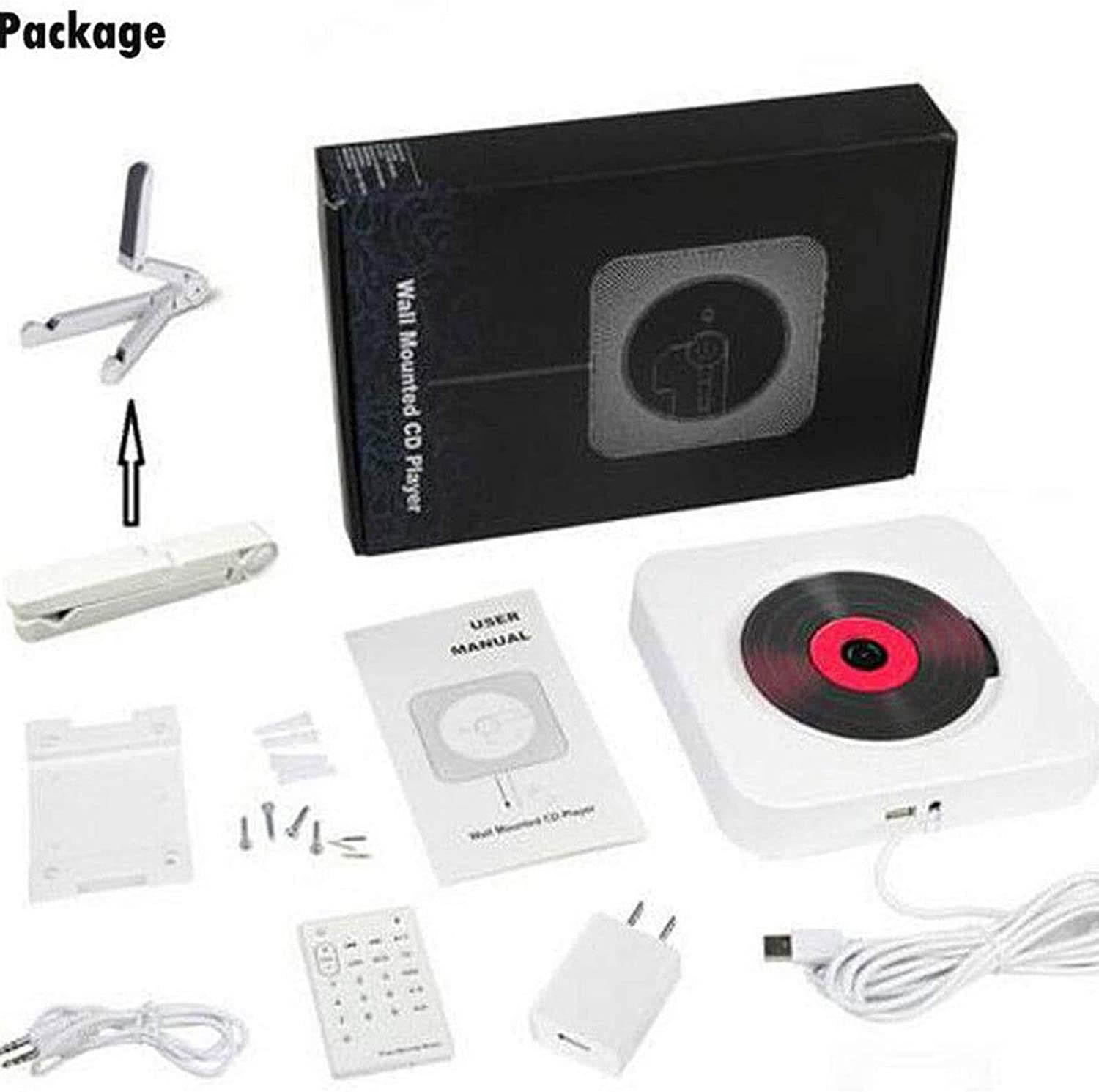 Yixianxi Home Wall Mounted CD Player Surround Sound FM Radio Bluetooth USB MP3 Disk Portable Music Player Remote Control Stereo Speaker (Black)