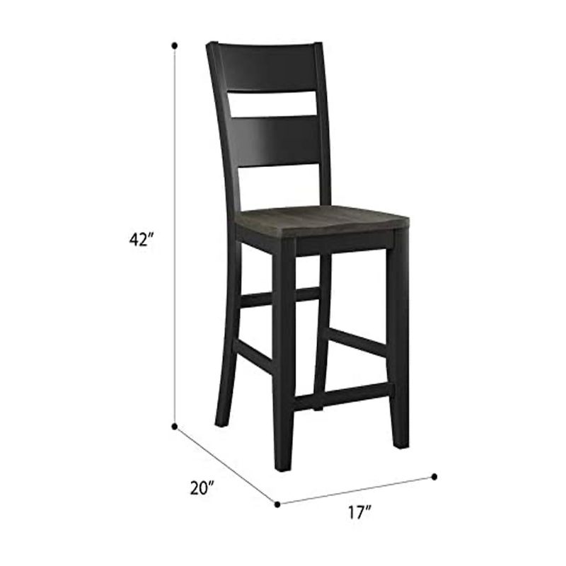 Wallace & Bay Kelley 24 Inch Durable Wood enBarstool Seat Furniture Set with Comfortable Ladder Back Design, Gray/Black (2 Pack)