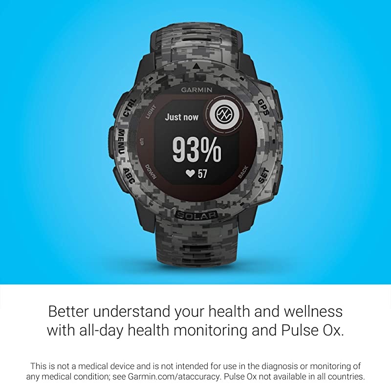 Instinct Solar, Solar-Powered Rugged Outdoor Smartwatch, Built-in Sports Apps and Health Monitoring, Graphite Camo