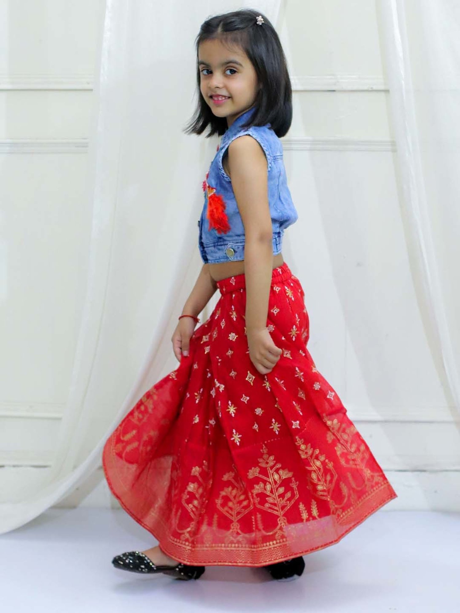 TWISHA Kids Blue & Red Applique Top Set