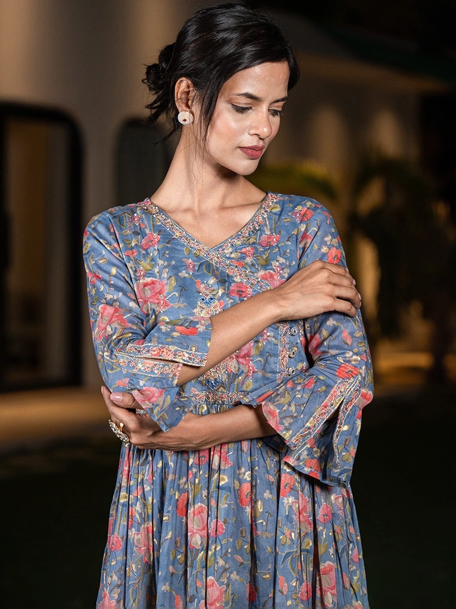 Yufta Blue Cotton Printed Maxi Dress