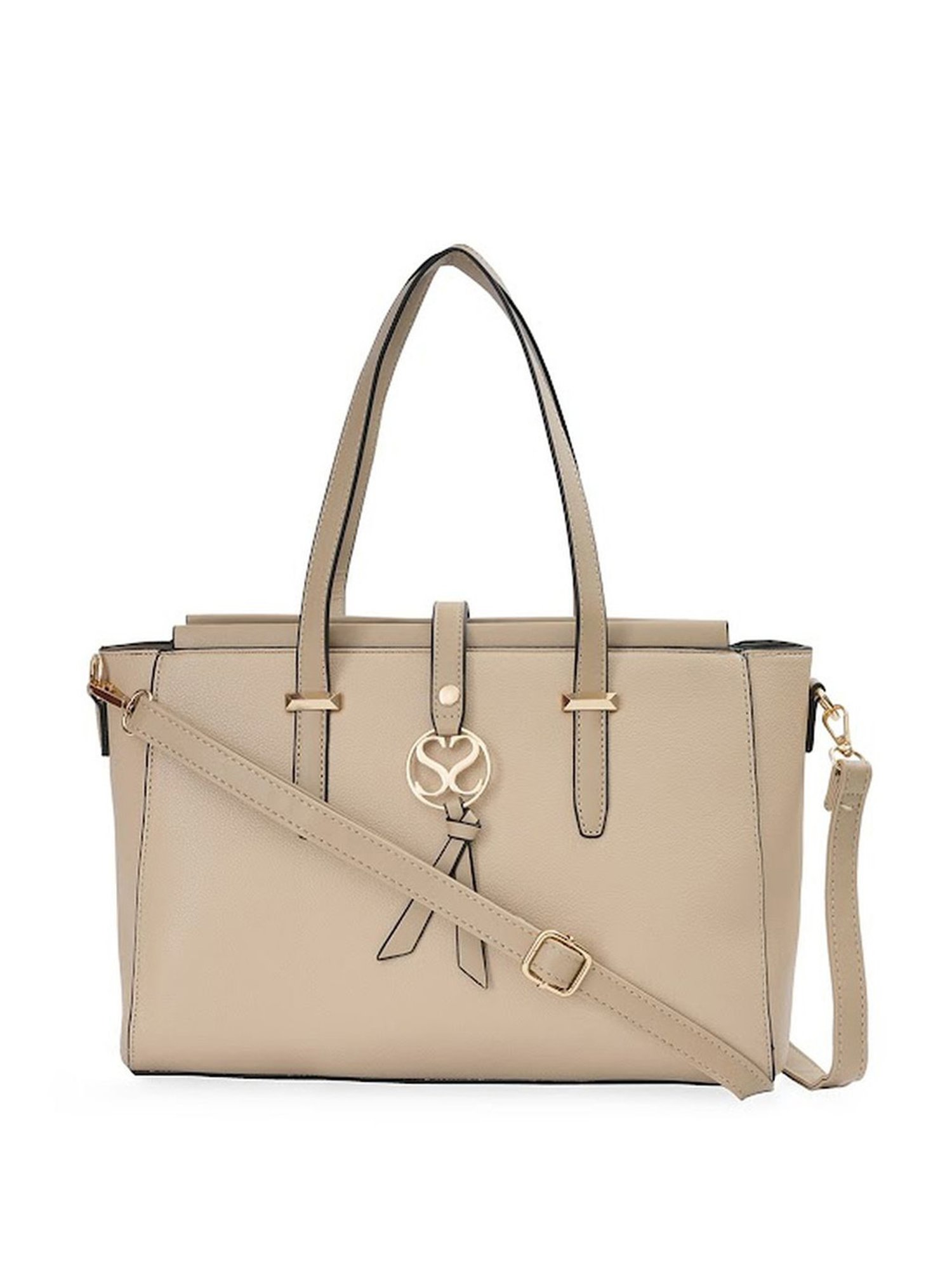 Sugarush Carly Beige PU Solid Shoulder Handbag
