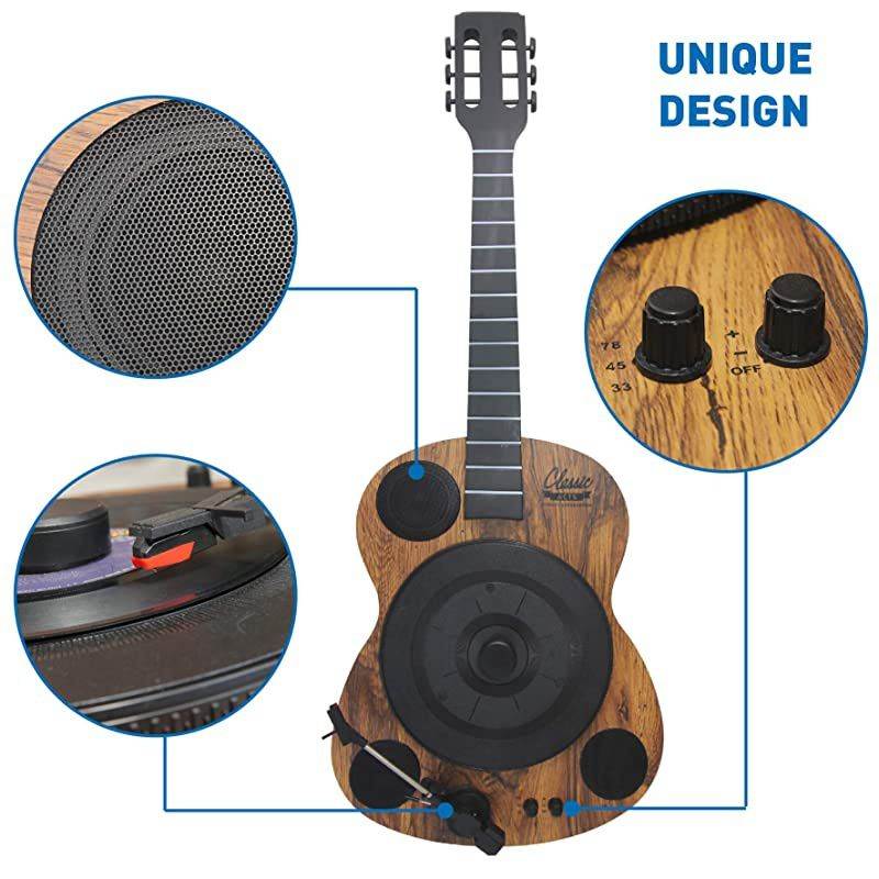 Guitars Shaped Vertical Bluetooth Turntable &ndash; 3 Speed Record Player &ndash; Auto Stop Feature