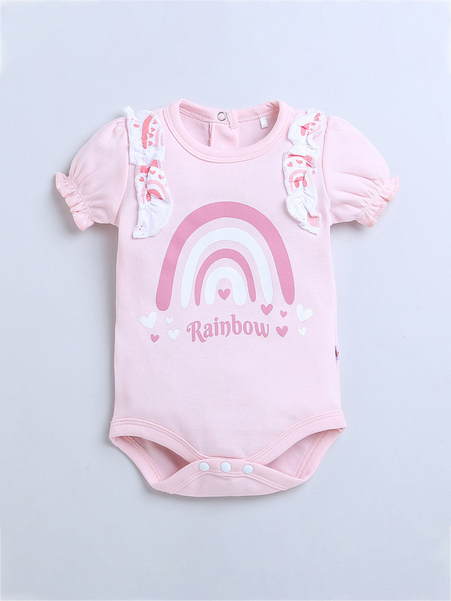 Bumzee Kids Pink & White Printed Bodysuit, Joggers with Headband