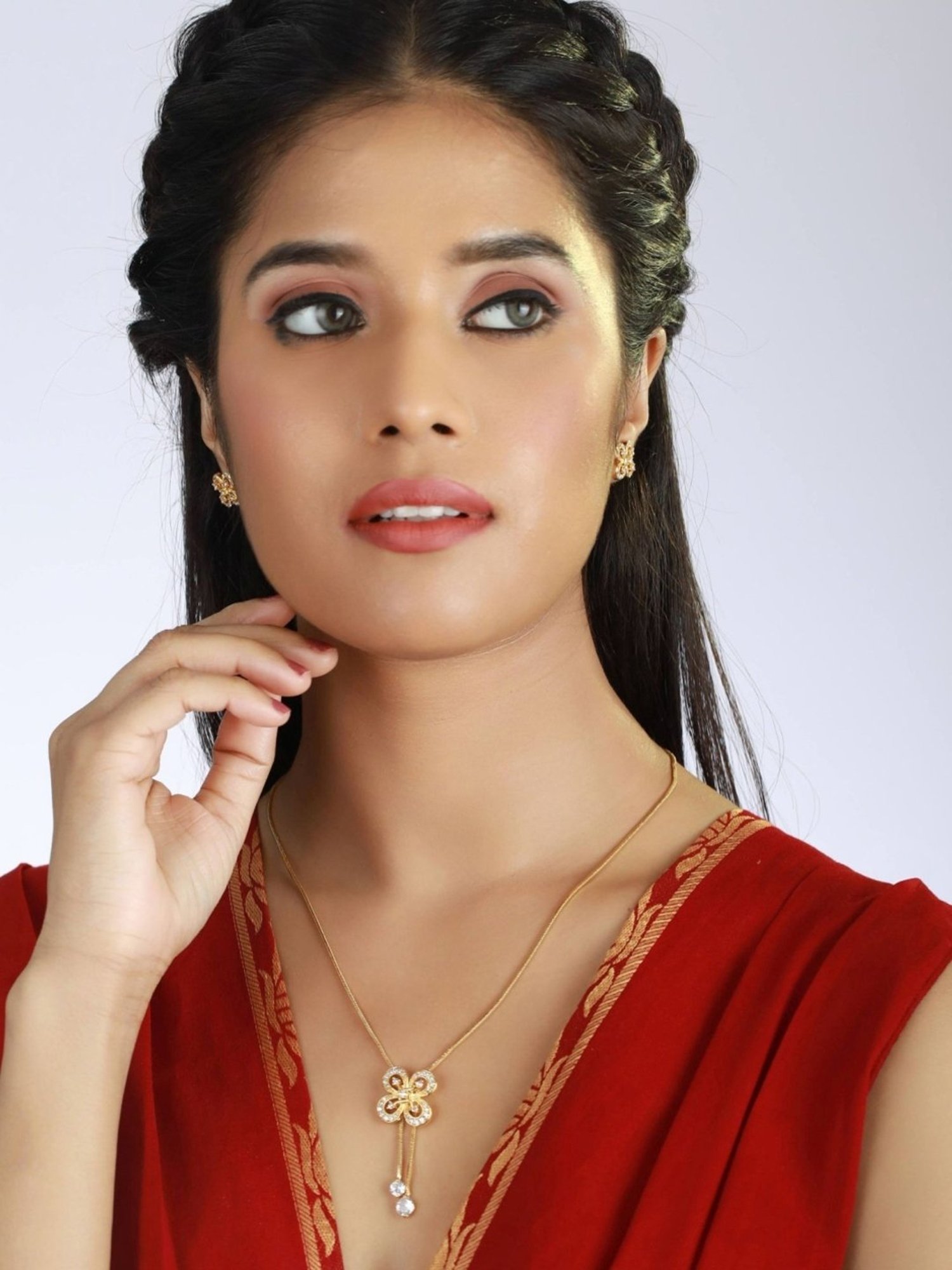 Aatmana Gold-Plated White Handcrafted AD Stone-Studded Adjustable Necklace Set for Women