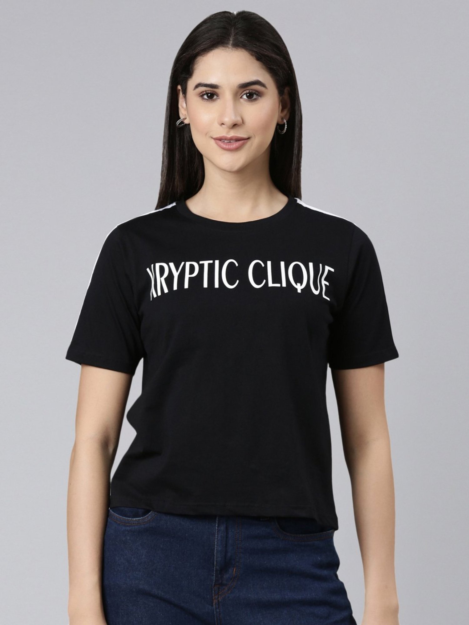 Kryptic Black Cotton Printed T-Shirt
