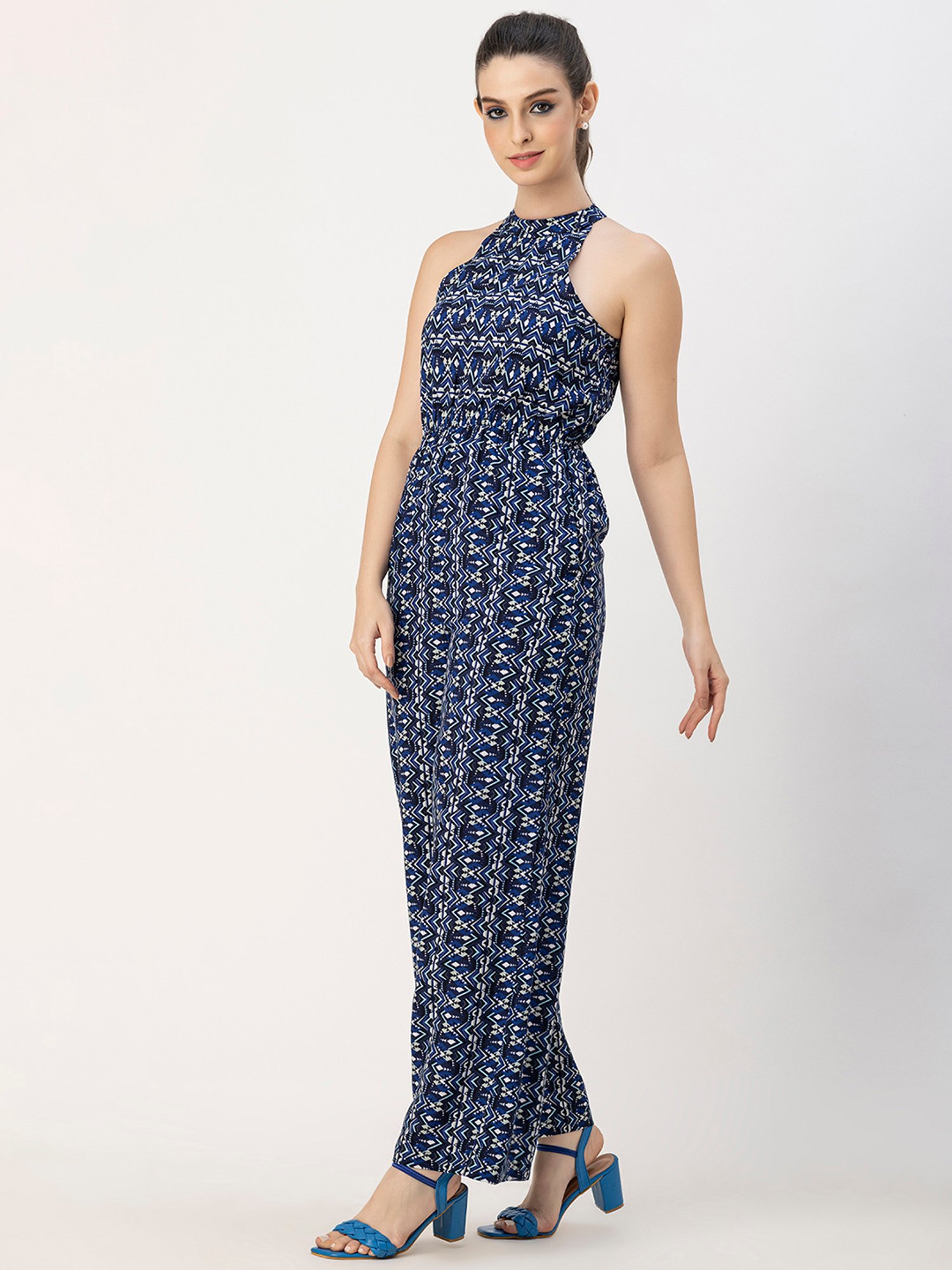 Moomaya Blue Printed Jumpsuit