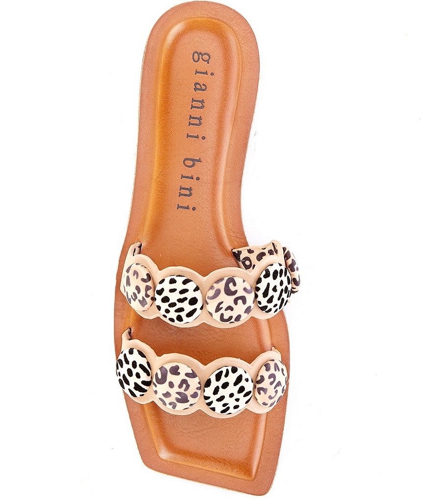 Gianni Bini Daysha Two Band Printed Button Detailed Square Toe Slides