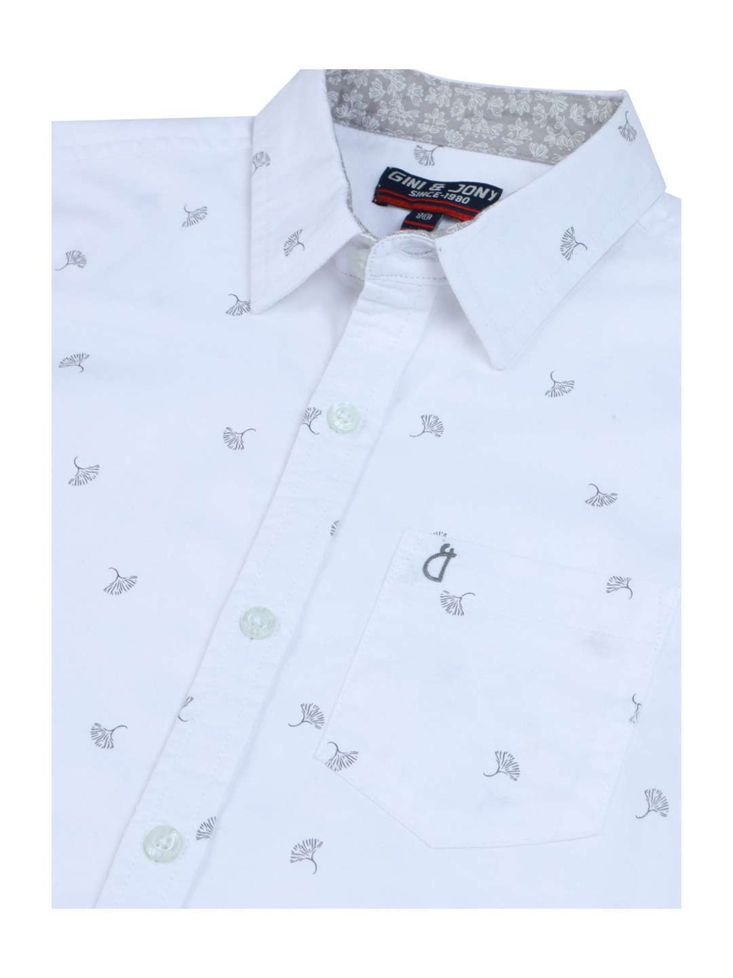 Gini & Jony Boys White Cotton Printed Shirt