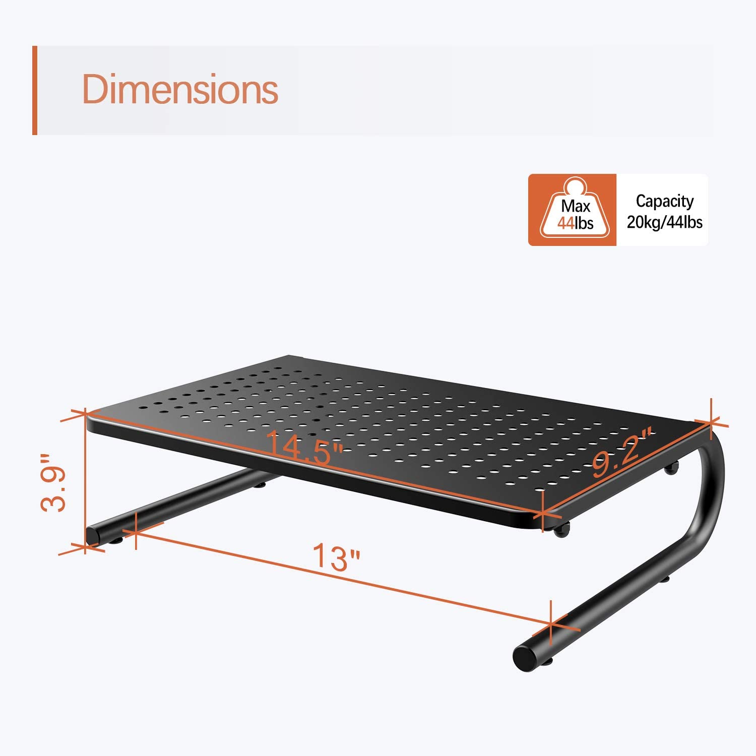 PUTORSEN Monitor Stand Riser with Vented Metal for Computer, Laptop, iMac, PC, Printer, Notebook and All Flat Screen Display, 14.5 Desktop Ergonomic Platform with Non-Skid Rubber 4 Inch Height