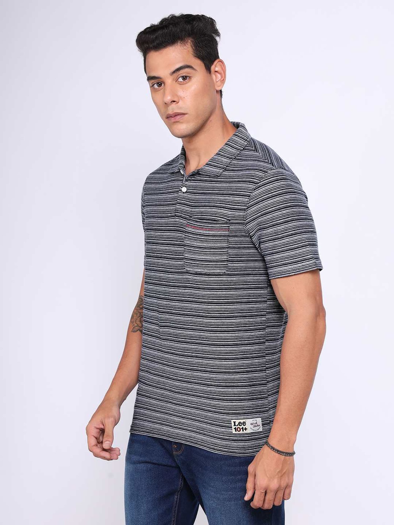 Lee Navy Regular Fit Striped Polo T-Shirt