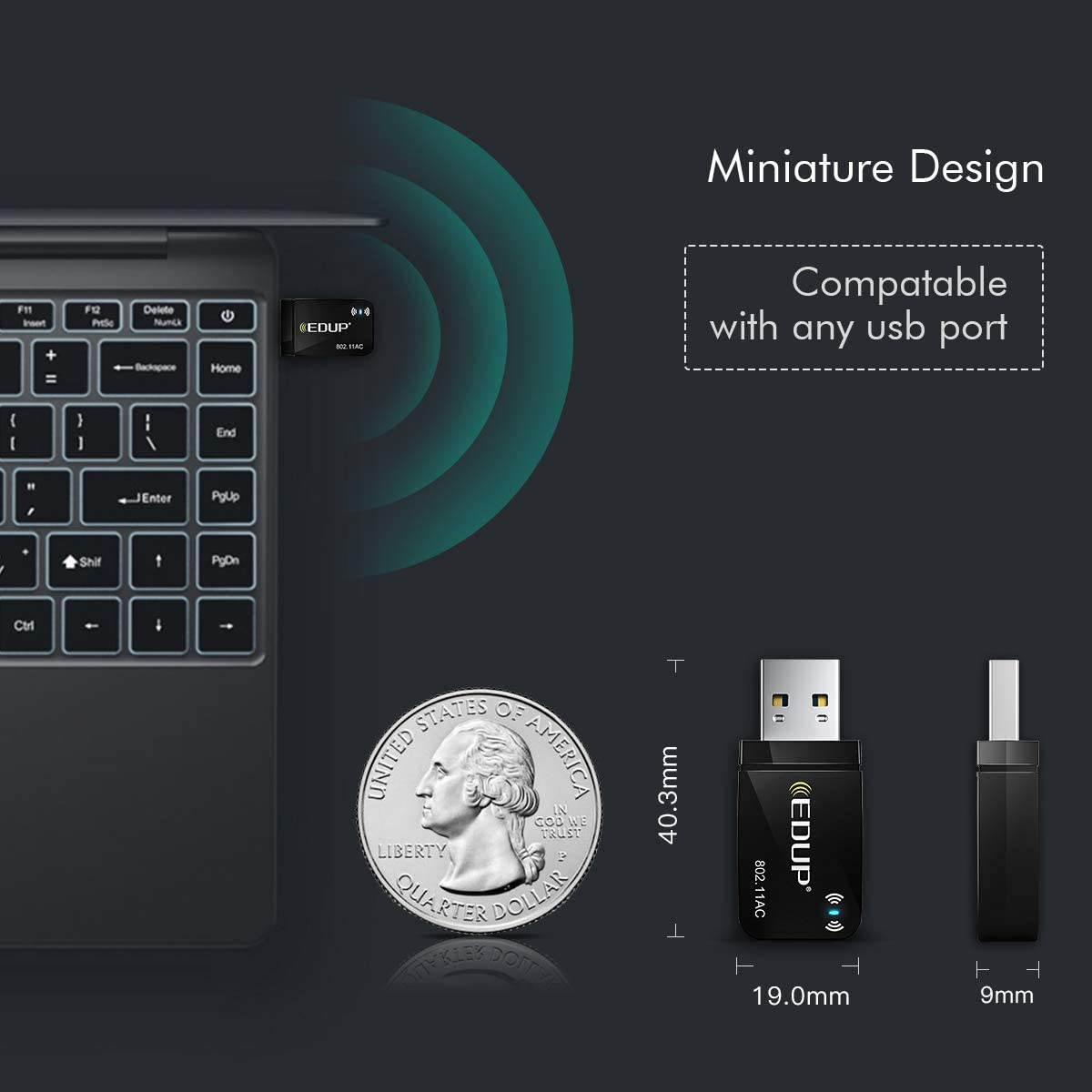 Mini USB WiFi Adapter 1300Mbps EDUP USB 3.0 WiFi Dongle 802.11 ac Wireless Network Adapter with 2.4GHz/ 400Mbps 5.8GHz/ 867Mbps with Built-in Antenna for Windows 10/7/8/8.1/XP Mac OS X 10.6-10.15.3
