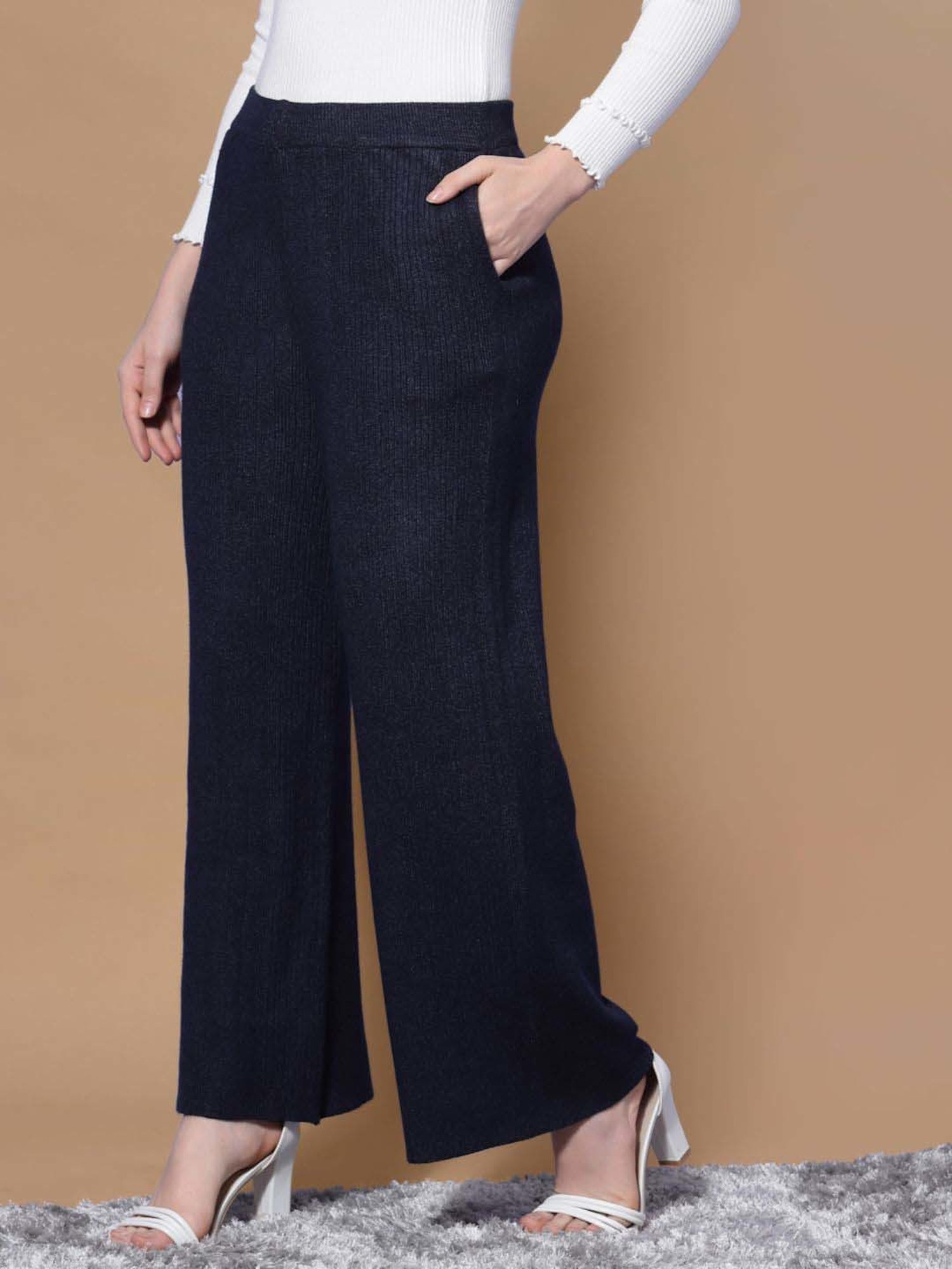 Mafadeny Navy Self Pattern Palazzos