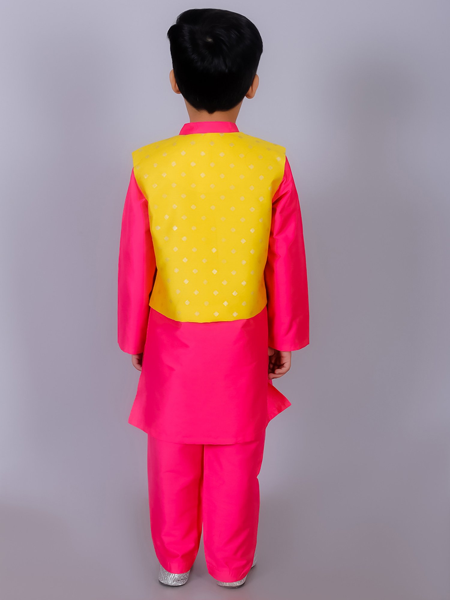 Lil Drama Kids Pink & Yellow Embroidered Full Sleeves Kurta, Pants with Jacket