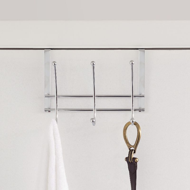 Home Basics Chrome Plated Steel Over the Door 3-Hook Hanging Rack
