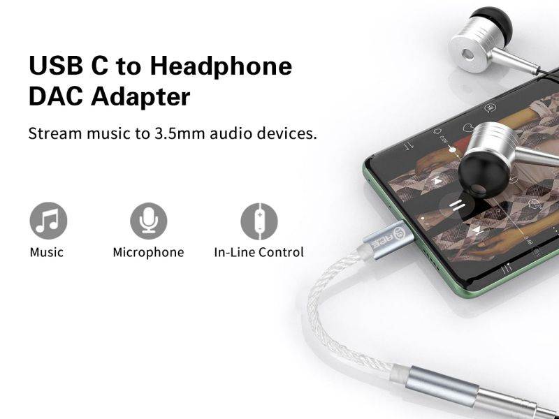 ApeSonic Pebble : USB C (Type C) Audio Adaptor, ALC5686 High Resolution DAC, to 3.5mm AUX, 32bit 384kHz Sample Rate, Class G Amp, Aluminum Casing, 5N Copper Cable, Replace 3.5mm Jack of Smart Phone
