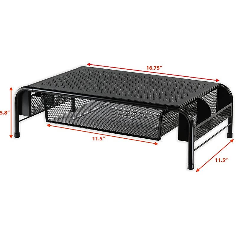 2PK Metal Desk Monitor Stand Riser with Organizer Drawer