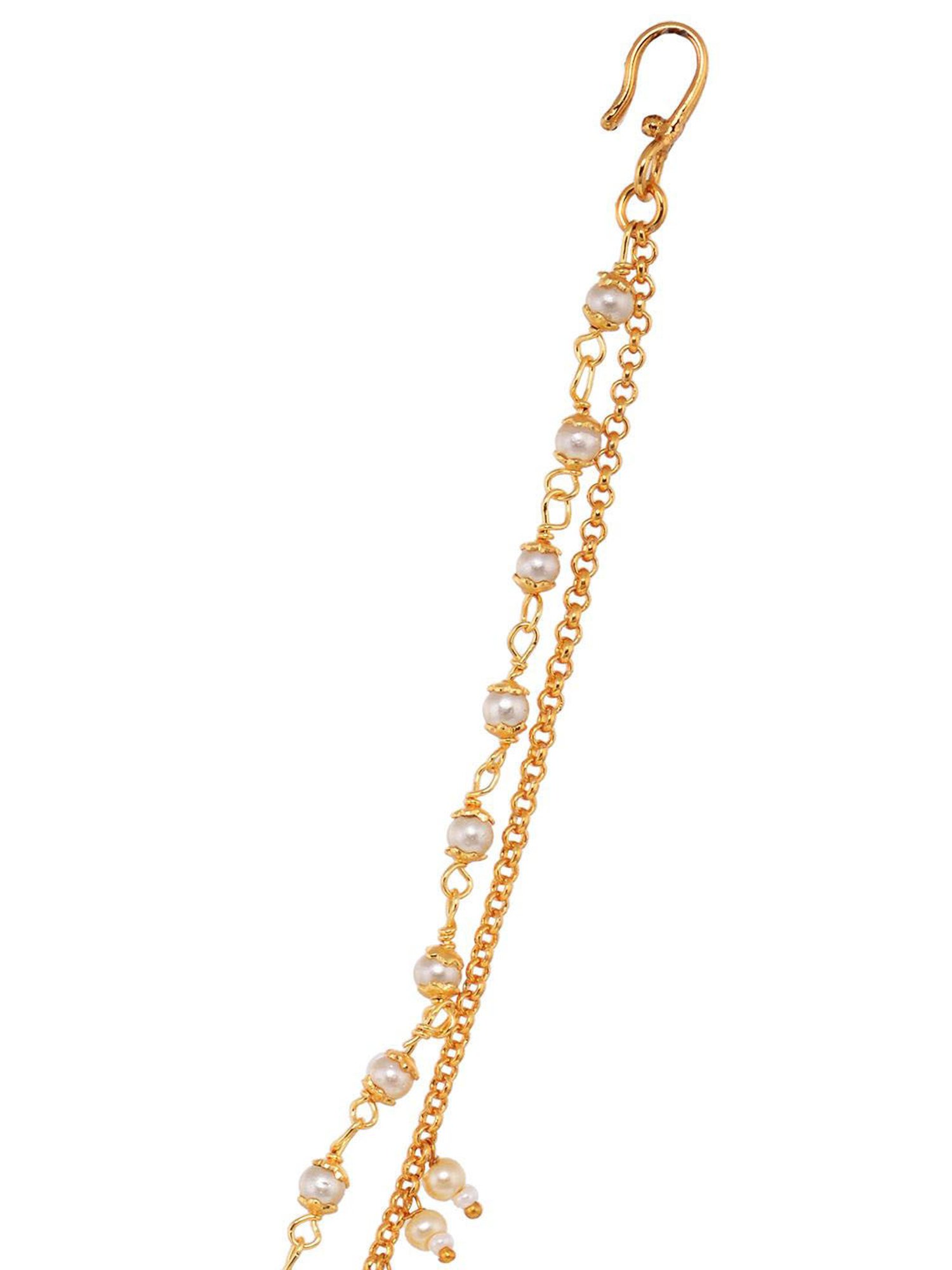 Saraf Rs Jewellery Gold Toned White Pearl Beaded Designer Nath Nose Ring With Chain